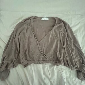American Threads Taupe Bat Wing Cropped Top